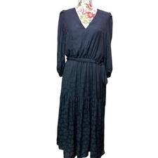 NWT Navy Blue Banana Republic Tiered Belted Dress Medium Boho Casual Fall Winter