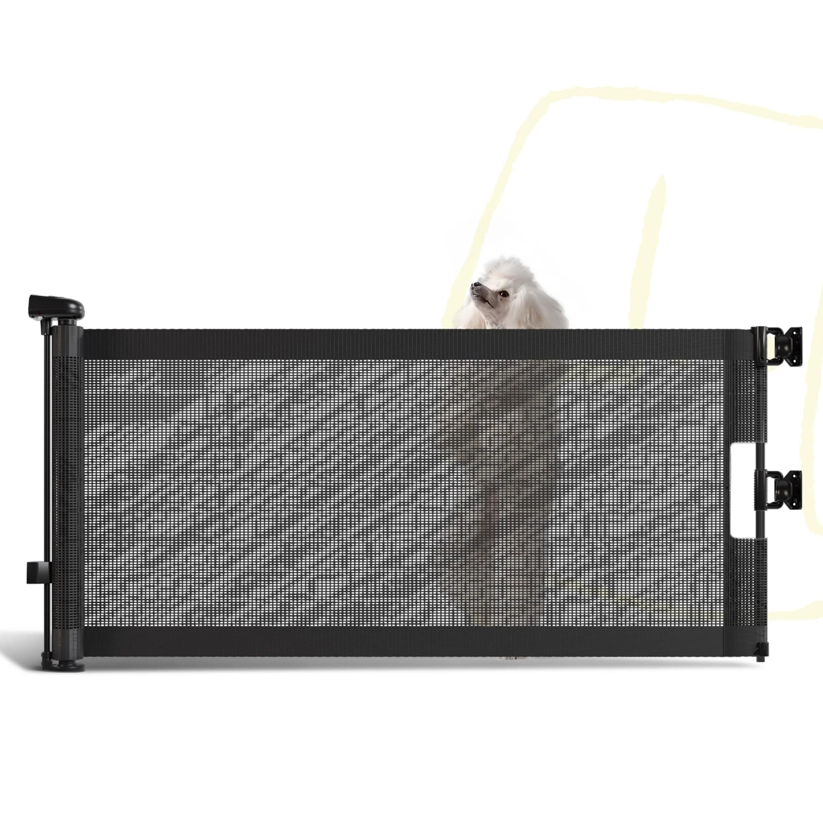 15.7" H Mesh Short Dog Gate, Extends Up to 59" W Retractable Pet Gate with Dr...