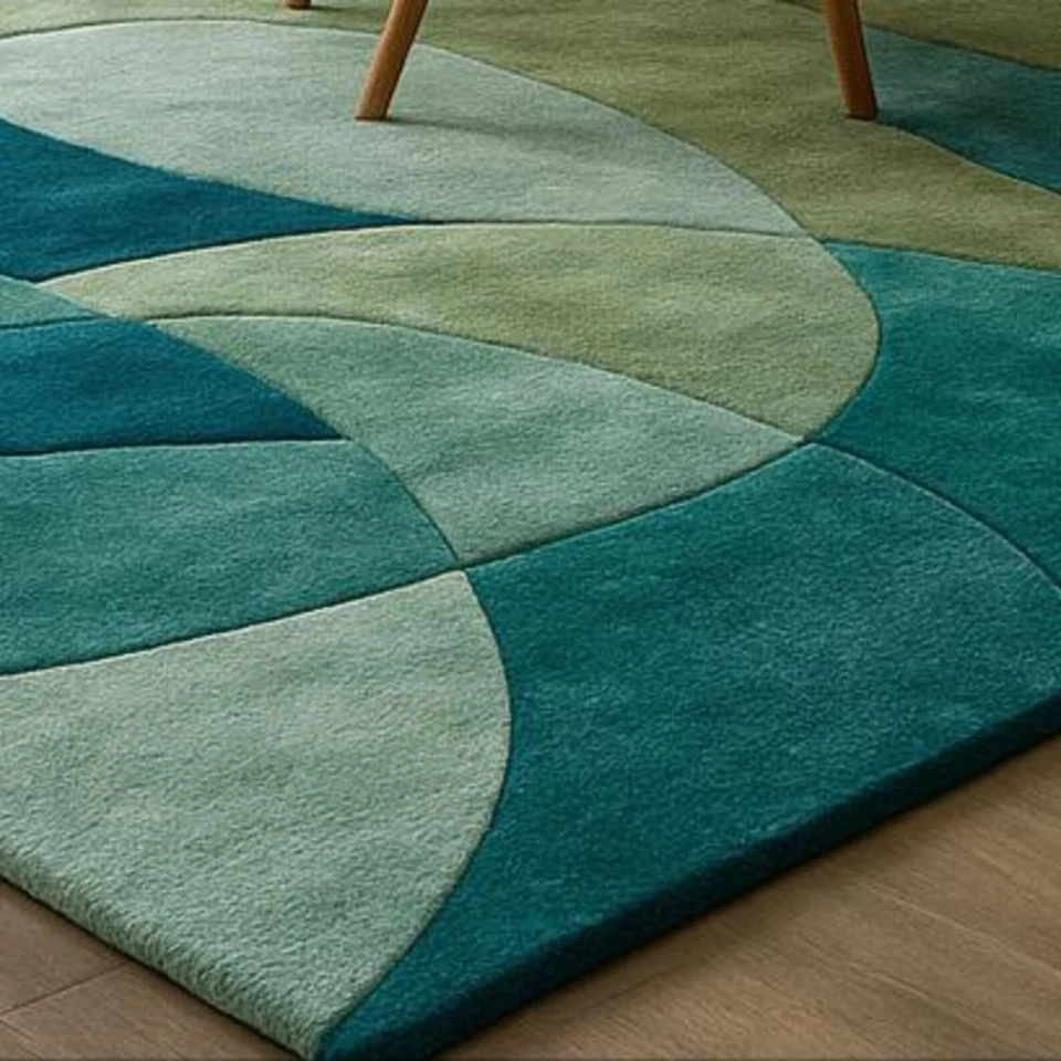 Alfombra moderna de lana verde azulado acolchada a mano 7x9 hecha a mano para sala de estar dormitorio Foto 2 de 4