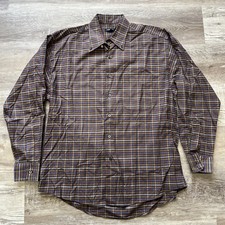 VTG Burberry London Classic Button Plaid Long Sleeve Shirt Men Large 90s USA