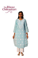 Sky Blue Chikankari Kurti for women  Handcrafted Lucknowi Embroidered Kurta