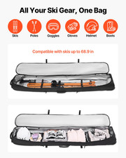 Ski Roller Bag, for Skis Poles Goggles Gloves Helmet Boots Black 