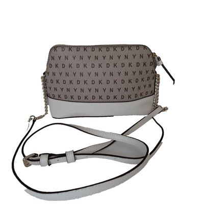 DKNY Signature Logo Bryant Park Top Zip Shoulder Bag white beige crossbody purse