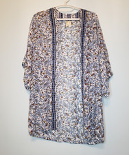 Japna Womens Sz S Kimono Open Front Boho Floral Short Sleeve Cardigan Duster