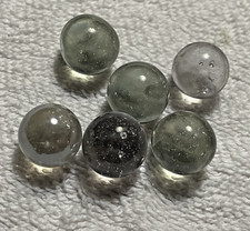Vintage Clear Gray Glass Marbles Lot 6 Bubble-Filled Collectibles