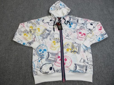 メンズウェア LONG SLEEVE LIGHTWEIGHT HOODIE Five Elementz Hoodie Mens 2XL Skull Graphic Full Zip Allover Style