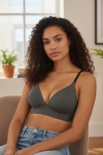 New Adore Me Helynn Plunge Bra Racerback Lightly Padded Gray NWT