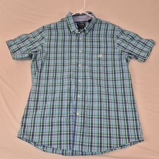 Chaps Ralph Lauren Men’s Plaid Button-Down Shirt Size L Blue Green Easy Care SS