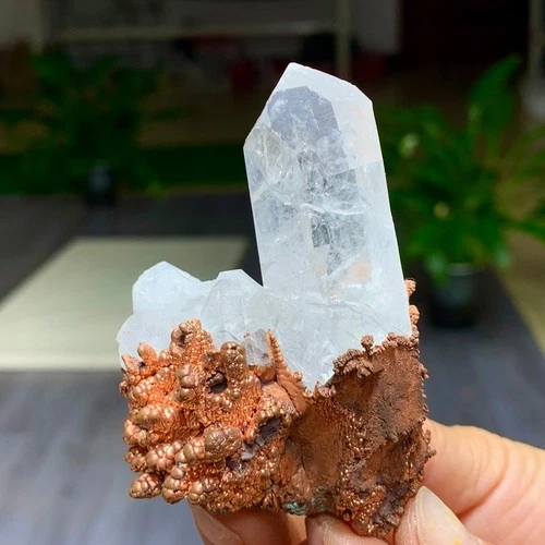 164GRare iridescent Natural Copper + white quartz crystal mineral-symbiosis