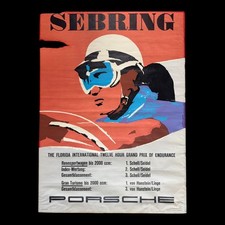 Vintage Porsche Sebring 12 Hours Poster Erich Strenger Germany 23x31.5 Rare