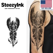 SteezyInk temporary tattoo Angel of Valor last upto 2 weeks 5.5 x 9 inch