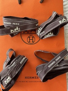 Hermes Assorted 4 Ribbons Wrap Packaging Logo + Gift Bag
