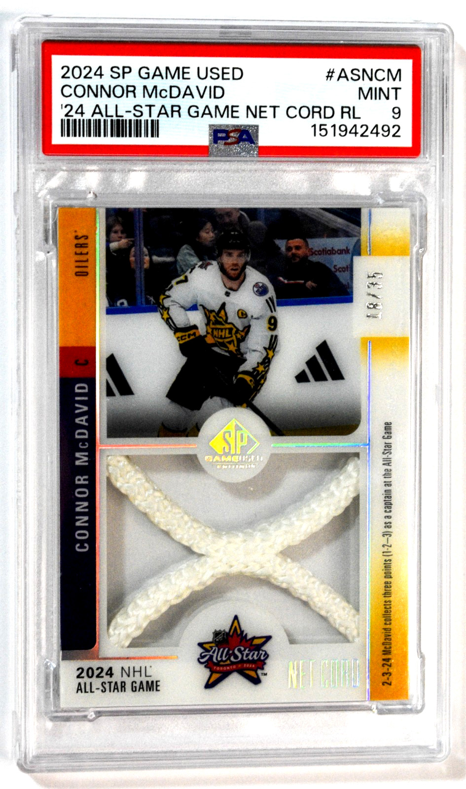 2024 SP Game Used Connor McDavid '24 All-Star Game Used Net /35 PSA 9 Mint Pop 1