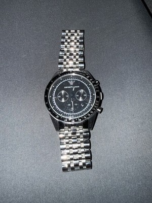ARMANI HERREN CHRONO UHR AR5988 SCHWARZES ZIFFERBLATT gebraucht 