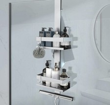 Stainless Steel Hanging Shower Caddy – 2 Tier Door-Mounted Bathroom Shelf