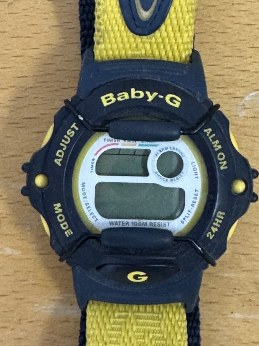 Vintage Casio Baby-G BG-340 1559 Digital Watch White Yellow Nylon