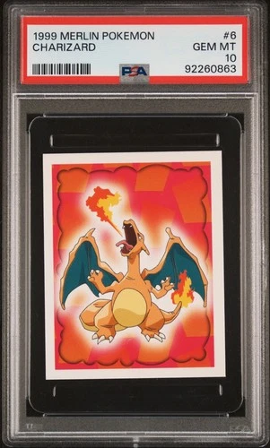 Charizard 6 PSA 10 Merlin Pokemon Card Game Sticker