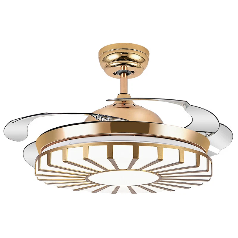 42" Modern Retractable Ceiling Fan LED Chandelier Remote Pendant Fan Lighting - Image 3 of 4