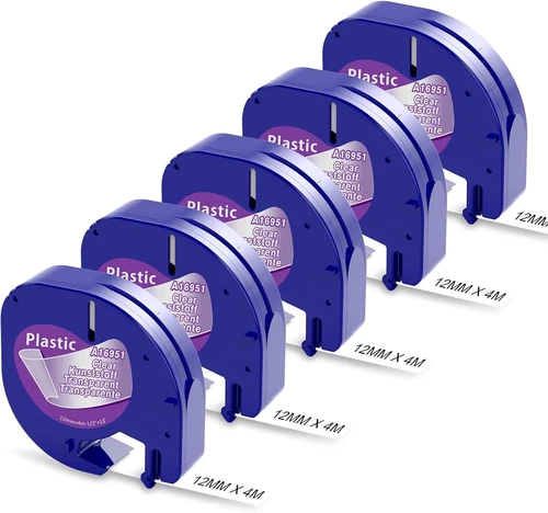 5PK Compatible Dymo LetraTag Refill 16952 12mm Clear Plastic Label Tape LT-100H - Picture 1 of 9