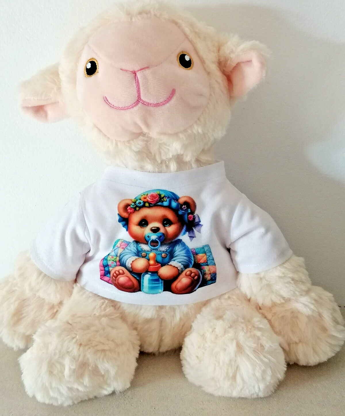 Peluche mouton personnalisé prénom : doudou beige bébé en tissu doux