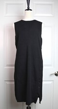NEW LITA by Ciara Sleeveless Rib Sweater Shift Dress Black Button Front Hem L
