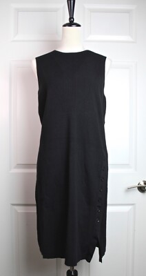 NEW LITA by Ciara Sleeveless Rib Sweater Shift Dress Black Button