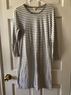 J Crew Factory White Gray Striped Dress Size M