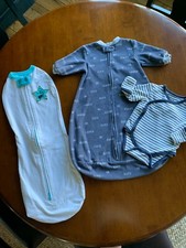 2 SZ SMALL SLEEP SACKS AND A SZ 3 MONTH LONG SLEEVE ONE PIECE