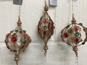 Gold Glitter Metal Multi Jewelled Large Christmas Tree Decoration