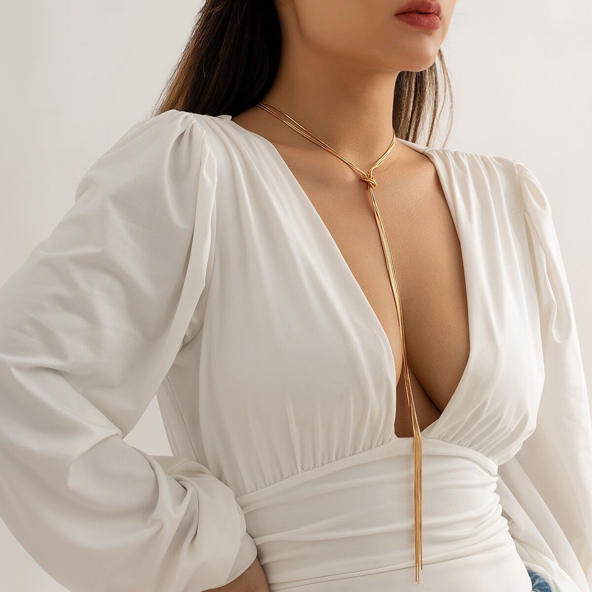 Knot Lariat Long Necklace Silver