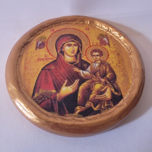 Virgin Mary Jesus Madonna & Child Hodegetria Catholic Greek Orthodox Round Icon - Picture 3 of 4