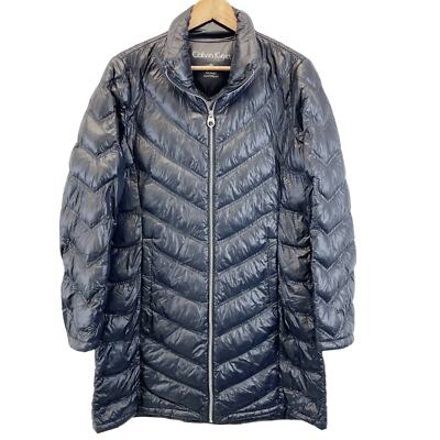Calvin Klein Womens M Packable Down Quilted Puffer Jacket Full Zip Black Travel