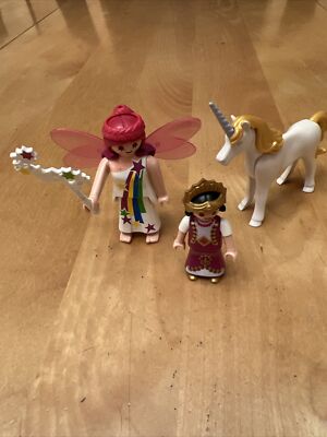 Playmobil Mythical Creatures Lot Unicorn with Princess Rainbow Fairy 4676 