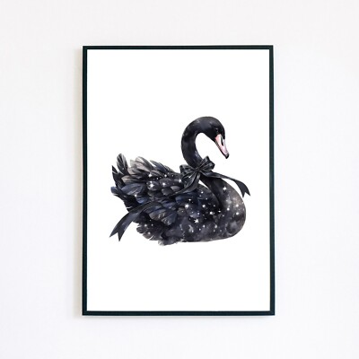 Black Swam Gothic Watercolour Bird Mystic Illustration 7x5 Wall Decor Art Print 