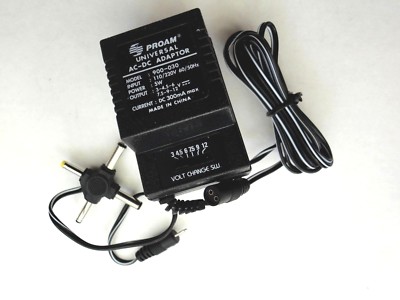 300mA Universal AC to DC Adapter 100/120 & 220/240V AC-3 4.5 6 7.5 9 12V, 300 mA