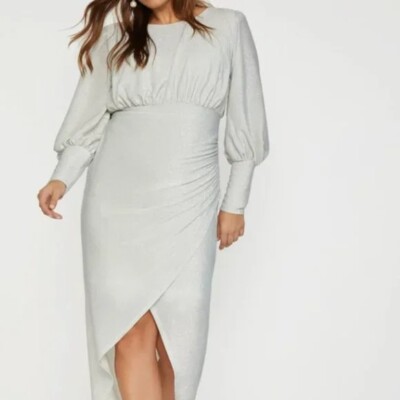 Eloquii Silver Metallic Glitter Wrap Maxi Dress | eBay