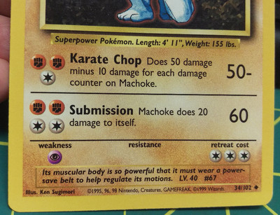 1995 machoke pokemon card value Machoke Pokemon Card 34/102 80 HP Superpower Pokemon Stage 1 Evolves from  Machop