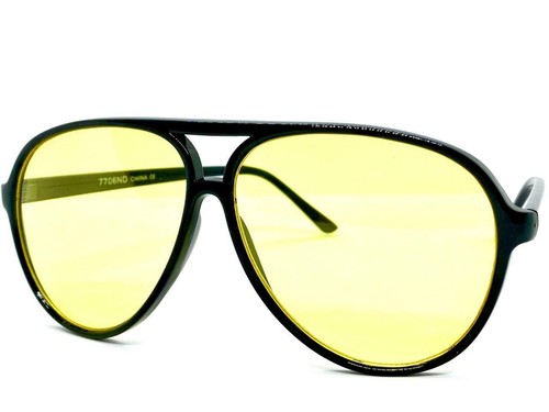 Classic Vintage Retro Style SUN GLASSES Black Frame Night Driving Yellow HD Lens - Picture 3 of 8