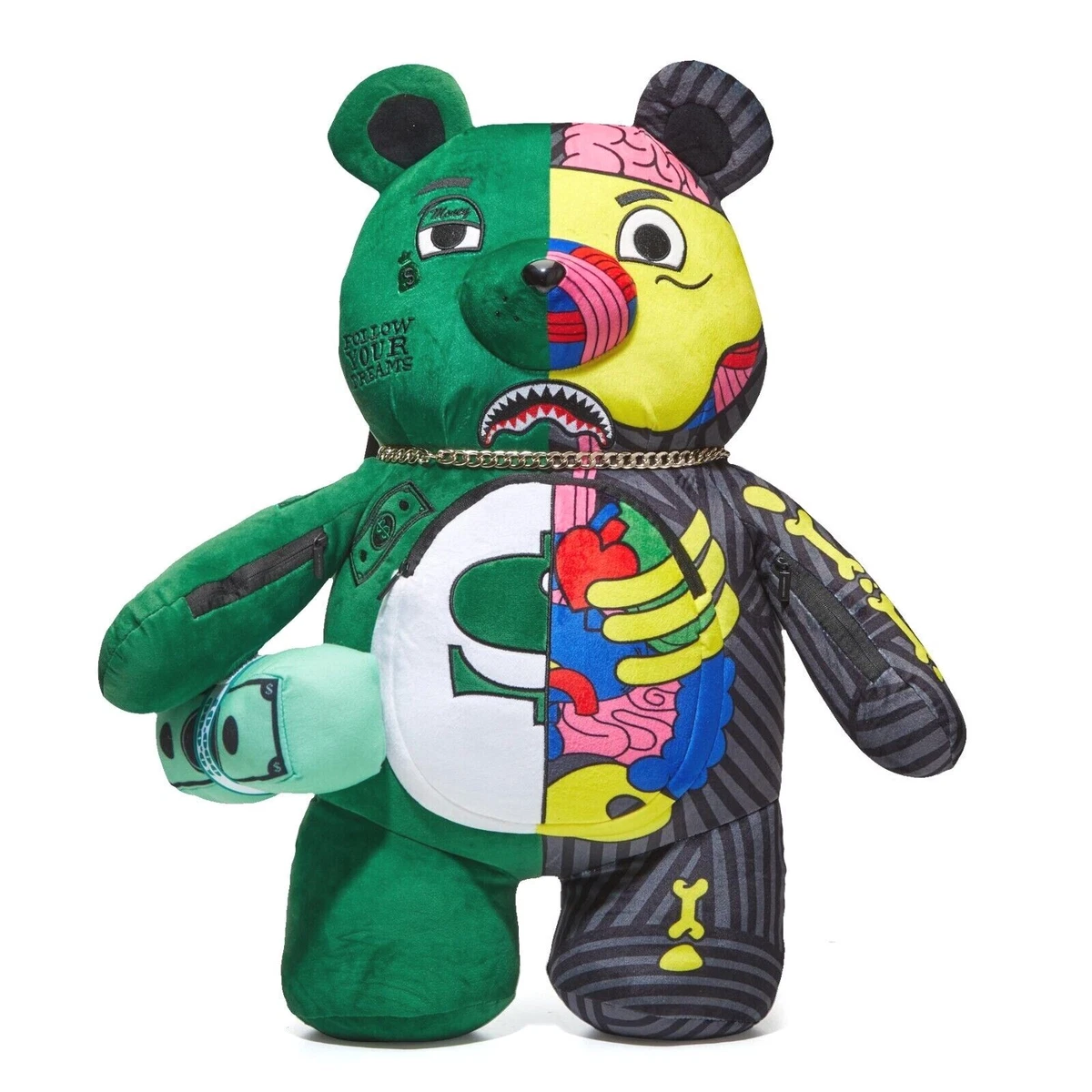 Sprayground Teddy Bear XRAY Anatomy Black Backpack Green Money Bear Bag  SALE