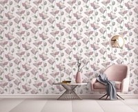 Vliestapete Floral Illustration Blumen BläTter Weiß Rosa GrüN 47472 (6,92€/1Qm)