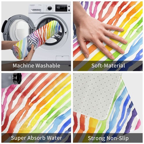 Art Non-slip Doormat Rainbow Zebra Stripes Bath Bedroom Mat Prayer Carpet - Picture 9 of 13