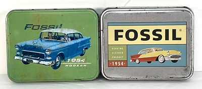 Set of 2 Fossil Collectible Tins   1954 Automobile Design   4.5''x3.5''   No Walle
