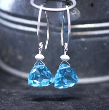 Lab Made Swiss Blue Topaz Earrings Sterling Silver 925 , December birthstone