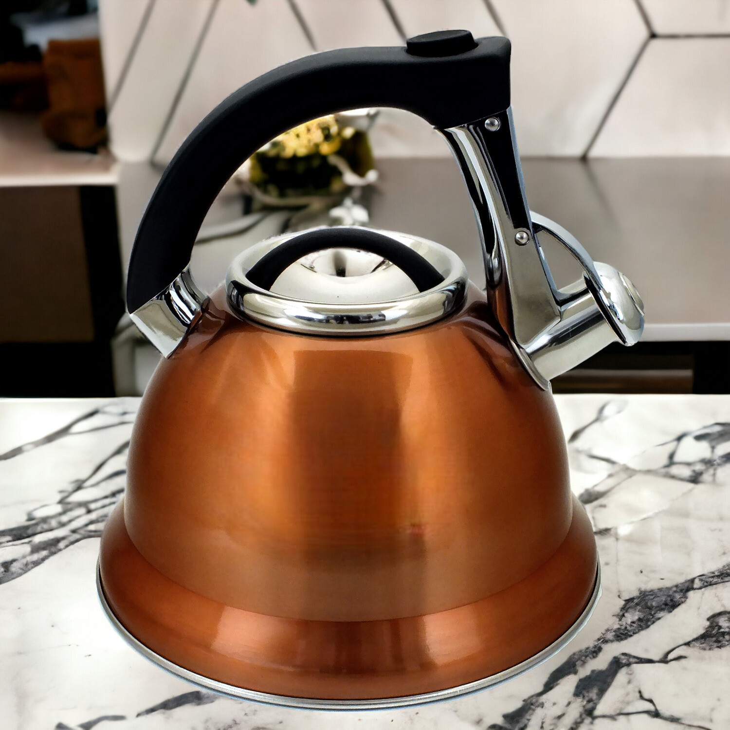 Voche® 3ltr Copper Whistling Stovetop Kettle Stainless Steel Gas