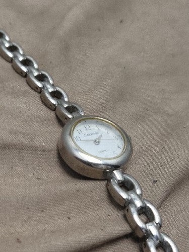 Carriage Silver Tone Dial Round Case Link Bracelet Band Watch New Battery Works - Picture 3 of 9