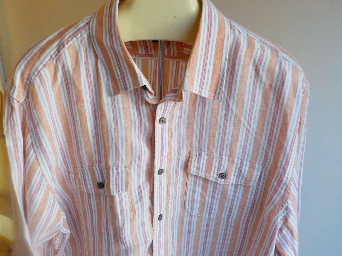 む*つ様 希少 banana republic stripe linen sla Banana Republic 100% Linen LS Button Front Striped Shirt Orange