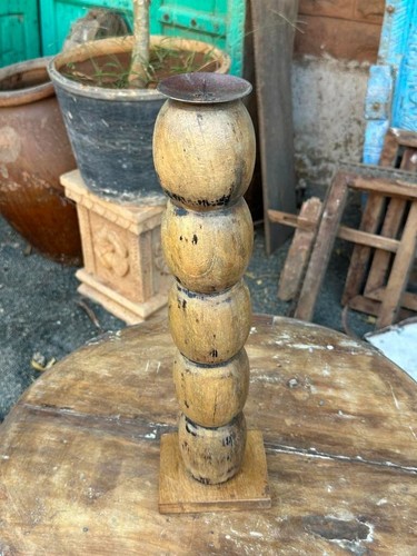 Antiguo candelabro de madera tallado a mano de 17 X 5"" - Imagen 5 de 8