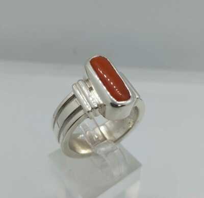 Natural Coral Ring 925 Sterling Silver Marjan Ring Moonga Stone