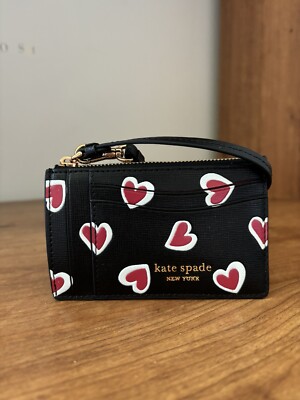 NWT Kate Spade Morgan Stencil Hearts Card Case Wristlet Leather
