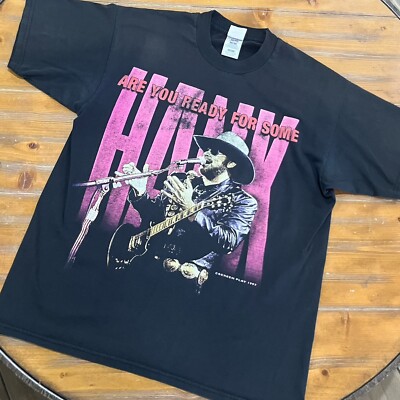 Hank williams Jr T Shirt Large Black 90s Southern Thunder Double Sided Country